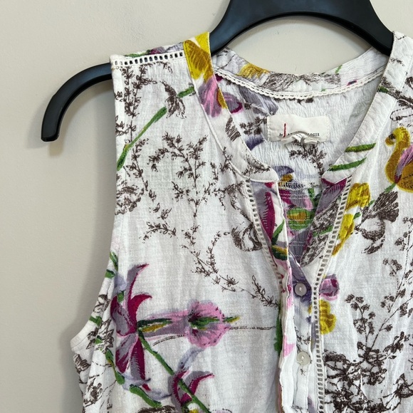 by Anthropologie White Floral Guaze Sleeveless Button-Down Tunic Top, S - Picture 5 of 7